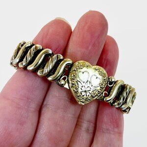 Sweetheart Bracelet, Heart,  Expansion Bracelet, GF, Flower, Etched, Carmen, 30s